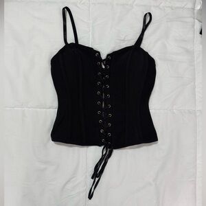 Black Lace-Up Corset Top
